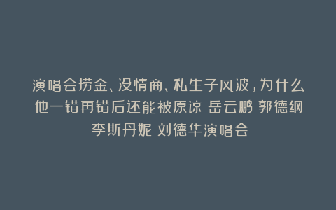 演唱会捞金、没情商、私生子风波，为什么他一错再错后还能被原谅|岳云鹏|郭德纲|李斯丹妮|刘德华演唱会