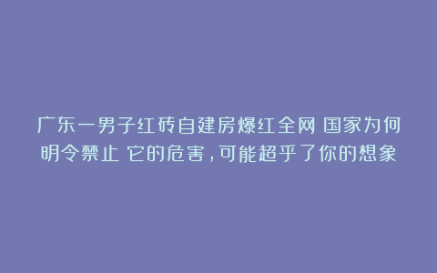 广东一男子红砖自建房爆红全网！国家为何明令禁止？它的危害，可能超乎了你的想象