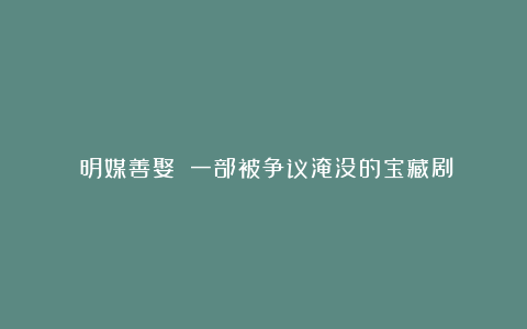 《明媒善娶》：一部被争议淹没的宝藏剧