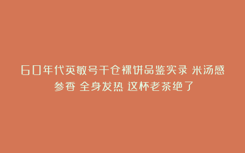 60年代英敏号干仓裸饼品鉴实录：米汤感！参香！全身发热！这杯老茶绝了！