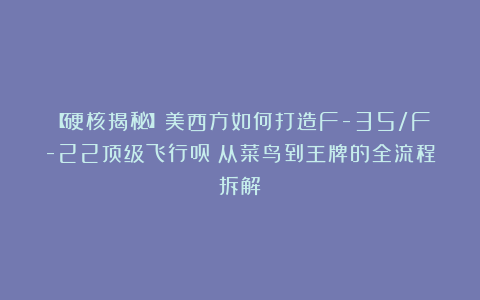 【硬核揭秘】美西方如何打造F-35/F-22顶级飞行员？从菜鸟到王牌的全流程拆解！