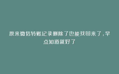 原来微信转账记录删除了也能找回来了，早点知道就好了！