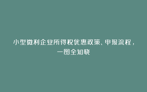 小型微利企业所得税优惠政策、申报流程，一图全知晓