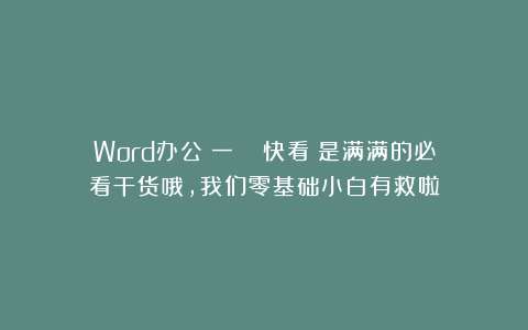 Word办公（一）| 快看！是满满的必看干货哦，我们零基础小白有救啦