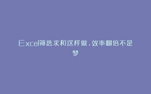 Excel筛选求和这样做，效率翻倍不是梦！