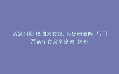 紧急召回！燃油泵裂纹、传感器故障，58万辆车存安全隐患，速查