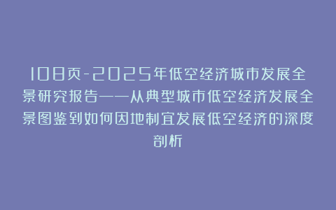 108页-2025年低空经济城市发展全景研究报告——从典型城市低空经济发展全景图鉴到如何因地制宜发展低空经济的深度剖析