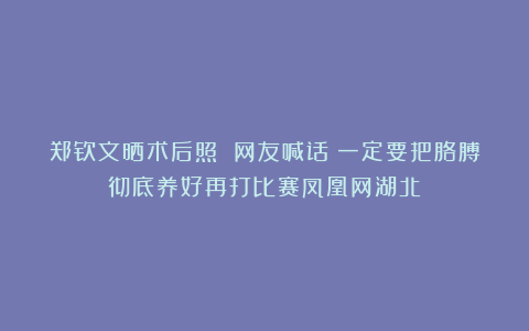 郑钦文晒术后照 网友喊话：一定要把胳膊彻底养好再打比赛凤凰网湖北