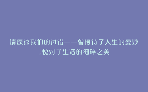 请原谅我们的过错——曾慢待了人生的曼妙，愧对了生活的细碎之美！