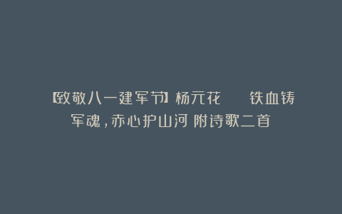 【致敬八一建军节】杨元花 || 铁血铸军魂，赤心护山河（附诗歌二首）