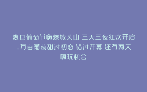 澧县葡萄节嗨爆城头山！三天三夜狂欢开启，万亩葡萄甜过初恋！错过开幕？还有两天嗨玩机会！