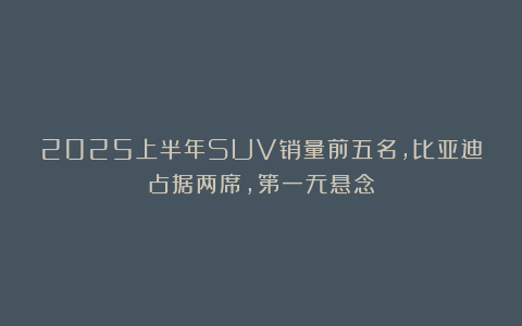 2025上半年SUV销量前五名,比亚迪占据两席,第一无悬念