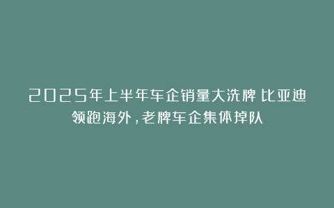 2025年上半年车企销量大洗牌：比亚迪领跑海外，老牌车企集体掉队