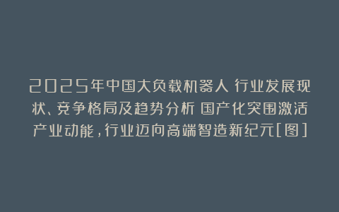 2025年中国大负载机器人‌行业发展现状、竞争格局及趋势分析：国产化突围激活产业动能，行业迈向高端智造新纪元[图]