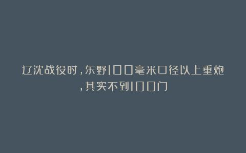 辽沈战役时，东野100毫米口径以上重炮，其实不到100门？