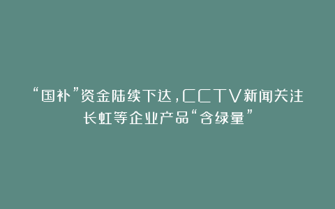 “国补”资金陆续下达，CCTV新闻关注长虹等企业产品“含绿量”