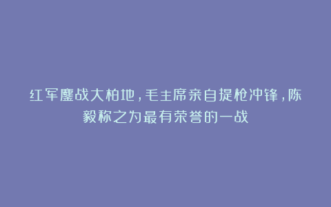 红军鏖战大柏地，毛主席亲自提枪冲锋，陈毅称之为最有荣誉的一战