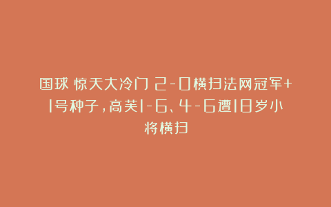 国球|惊天大冷门!2-0横扫法网冠军+1号种子,高芙1-6、4-6遭18岁小将横扫