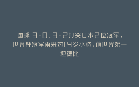 国球|3-0、3-2打哭日本2位冠军，世界杯冠军雨果对19岁小将，前世界第一迎德比