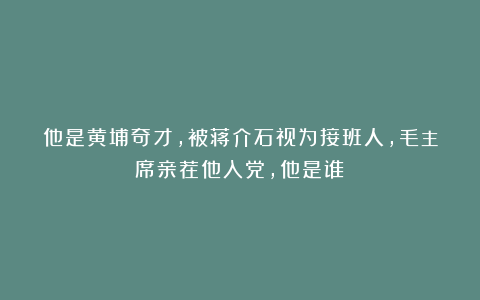 他是黄埔奇才，被蒋介石视为接班人，毛主席亲荐他入党，他是谁？