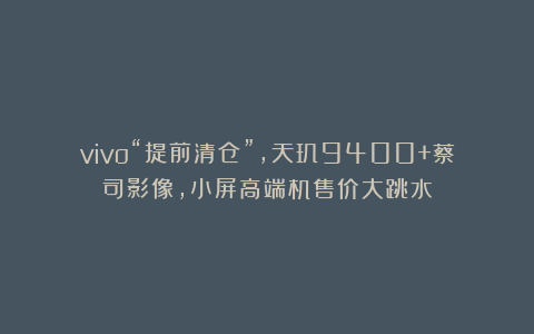 vivo“提前清仓”，天玑9400+蔡司影像，小屏高端机售价大跳水