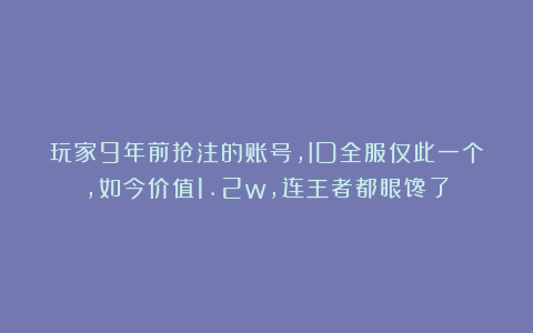 玩家9年前抢注的账号，ID全服仅此一个，如今价值1.2w，连王者都眼馋了