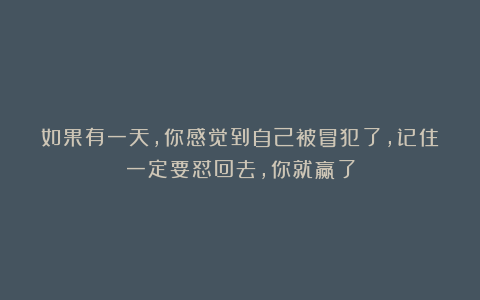 如果有一天，你感觉到自己被冒犯了，记住一定要怼回去，你就赢了