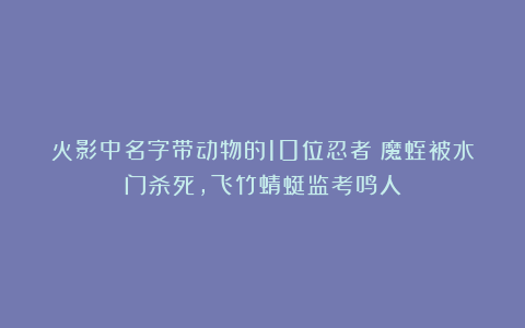 火影中名字带动物的10位忍者：魔蛭被水门杀死，飞竹蜻蜓监考鸣人