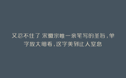 又忍不住了！宋徽宗唯一亲笔写的圣旨，单字放大细看，这字美到让人窒息！