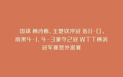 国球|林诗栋、王楚钦冲冠！轰11-0，雨果4-1、4-3豪夺2冠！WTT横滨冠军赛意外退赛