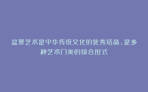 盆景艺术是中华传统文化的优秀结晶，是多种艺术门类的综合形式