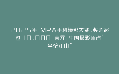 2025年 MPA手机摄影大赛，奖金超过 10,000 美元，中国摄影师占“半壁江山”