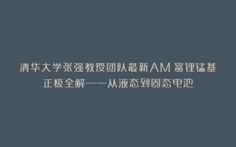清华大学张强教授团队最新AM：富锂锰基正极全解——从液态到固态电池！