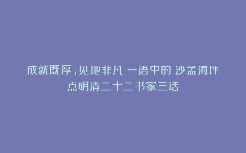 成就既厚，见地非凡！一语中的！沙孟海评点明清二十二书家三话