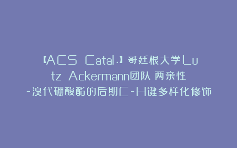 【ACS Catal.】哥廷根大学Lutz Ackermann团队：两亲性α-溴代硼酸酯的后期C-H键多样化修饰