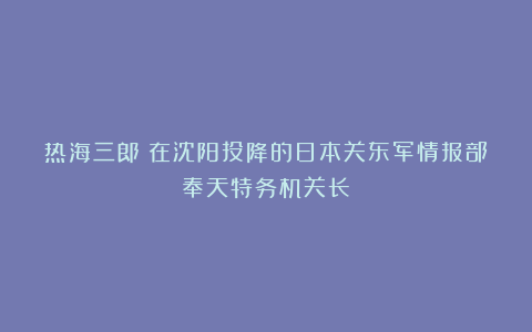 热海三郎：在沈阳投降的日本关东军情报部奉天特务机关长