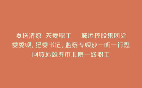 夏送清凉 关爱职工 | 城运控股集团党委委员、纪委书记、监察专员沙一昕一行慰问城运颐养市北院一线职工