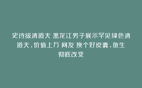 史诗级清道夫？黑龙江男子展示罕见绿色清道夫，价值上万！网友：换个好皮囊，鱼生彻底改变