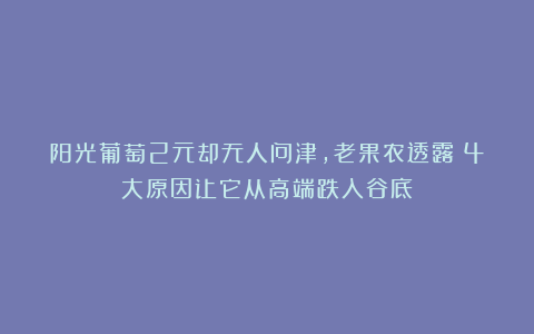 阳光葡萄2元却无人问津，老果农透露：4大原因让它从高端跌入谷底