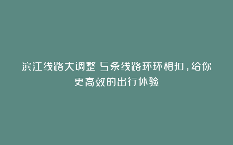 滨江线路大调整！5条线路环环相扣，给你更高效的出行体验！