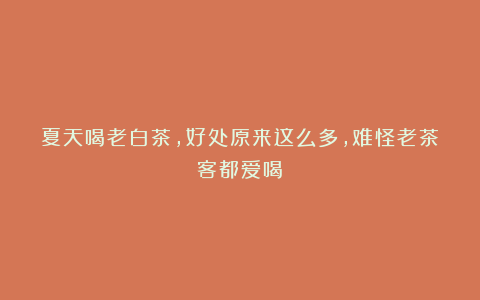 夏天喝老白茶，好处原来这么多，难怪老茶客都爱喝！