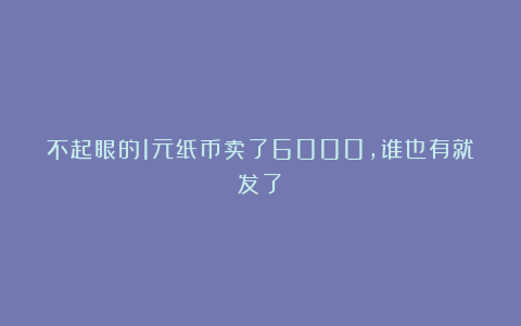 不起眼的1元纸币卖了6000，谁也有就发了！