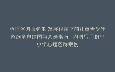 心理咨询师必备：发展视角下的儿童青少年咨询全息地图与实操指南 （内附50份中小学心理咨询案例）