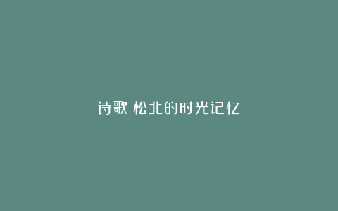 诗歌：松北的时光记忆