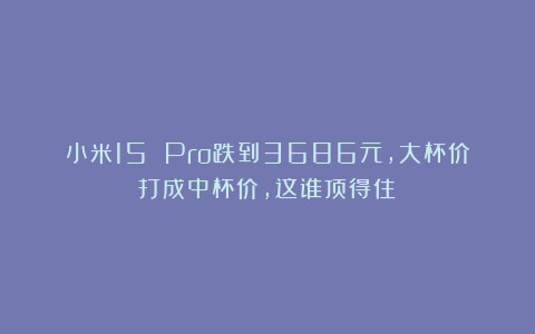 小米15 Pro跌到3686元，大杯价打成中杯价，这谁顶得住？
