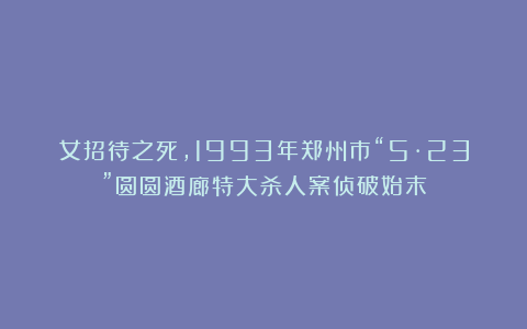 女招待之死，1993年郑州市“5·23”圆圆酒廊特大杀人案侦破始末
