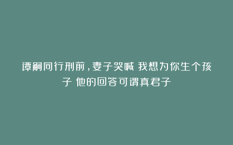 谭嗣同行刑前，妻子哭喊：我想为你生个孩子！他的回答可谓真君子