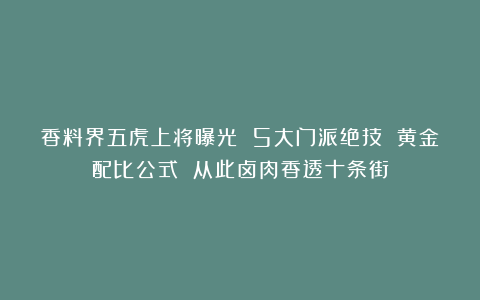 香料界五虎上将曝光 5大门派绝技 黄金配比公式 从此卤肉香透十条街