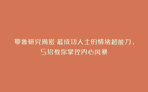 耶鲁研究揭密：最成功人士的情绪超能力，5招教你掌控内心风暴
