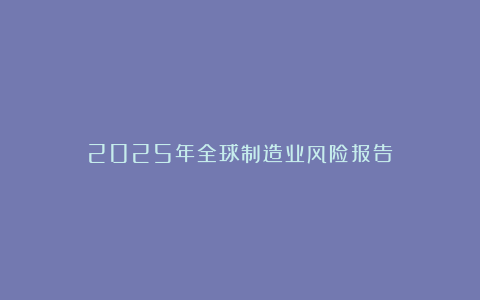 2025年全球制造业风险报告